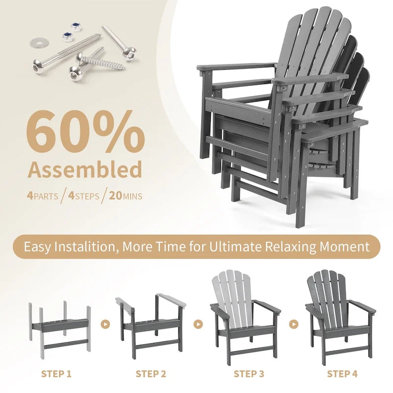 Chaise Adirondack empilable Vrakae Patio en PEHD toutes saisons
