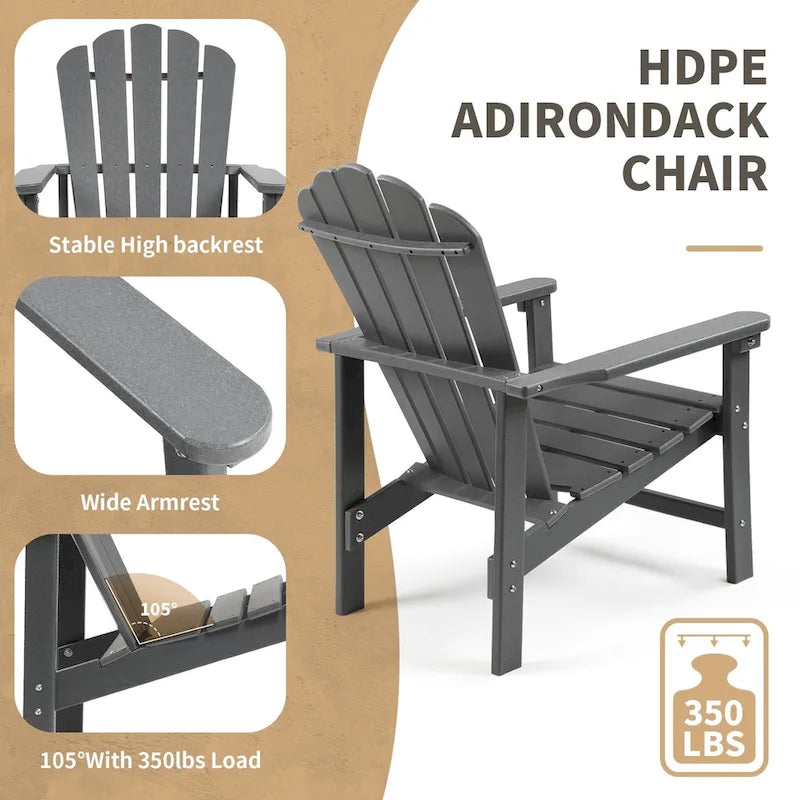 Chaise Adirondack empilable Vrakae Patio en PEHD toutes saisons
