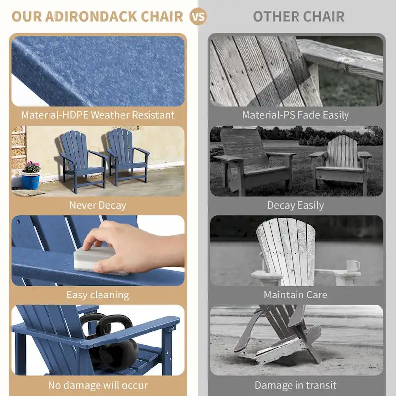 Chaise Adirondack empilable Vrakae Patio en PEHD toutes saisons