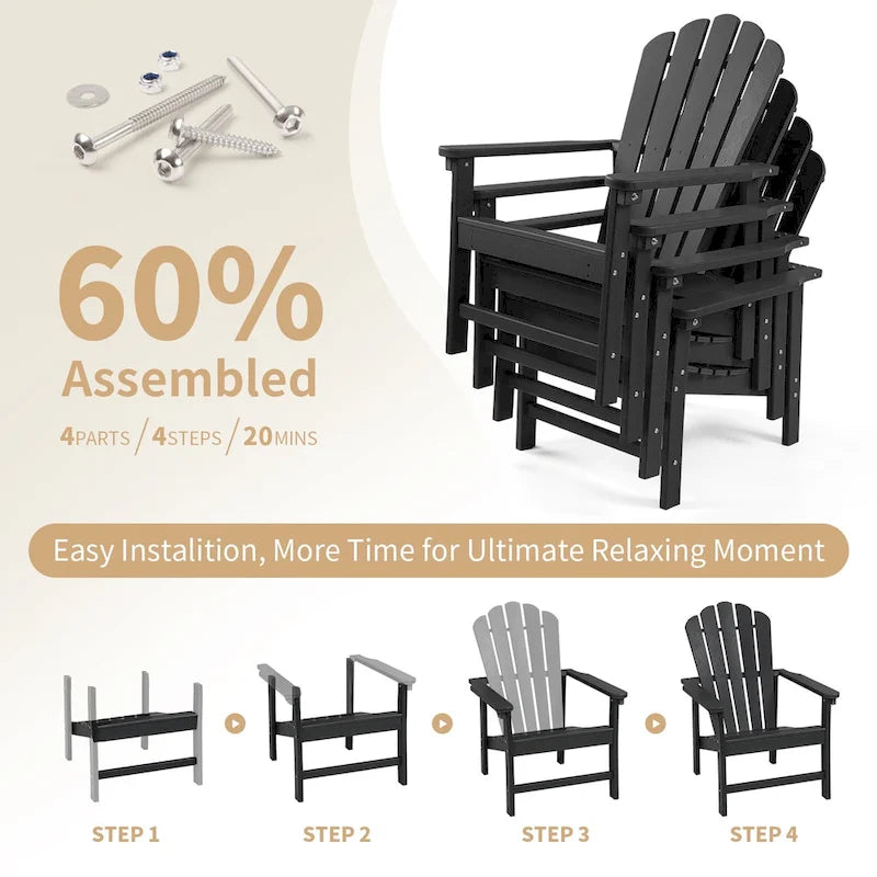 Chaise Adirondack empilable Vrakae Patio en PEHD toutes saisons