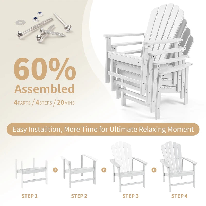 Chaise Adirondack empilable Vrakae Patio en PEHD toutes saisons