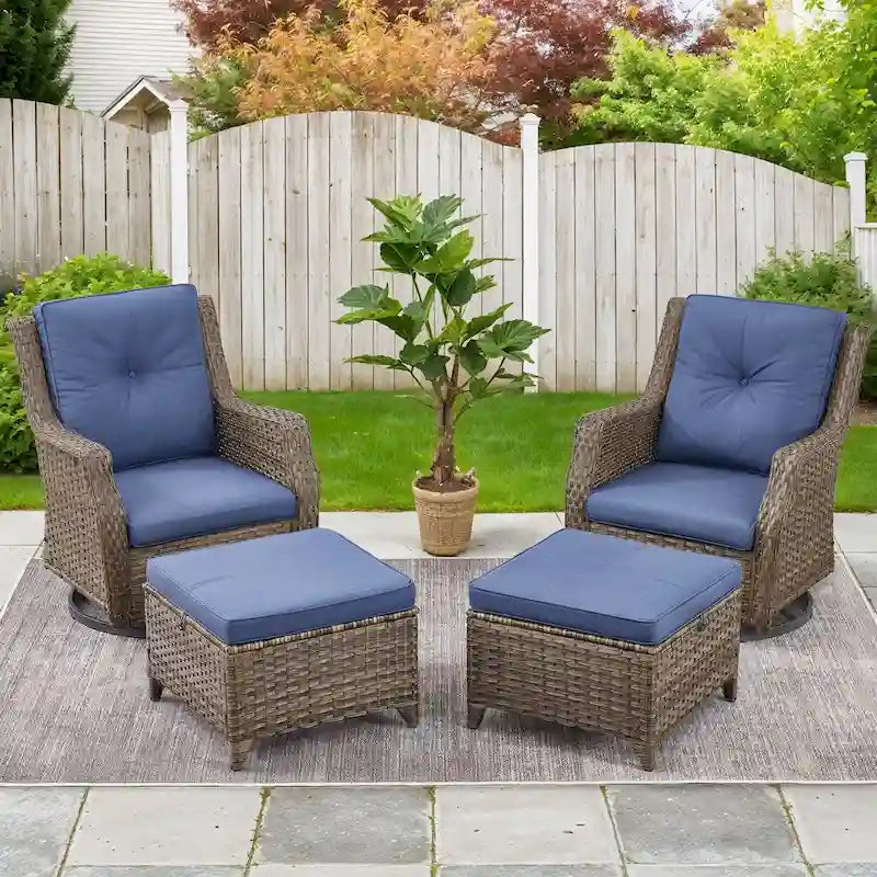 Chaises de terrasse 4 pièces avec ottoman, chaises pivotantes à bascule - Gris