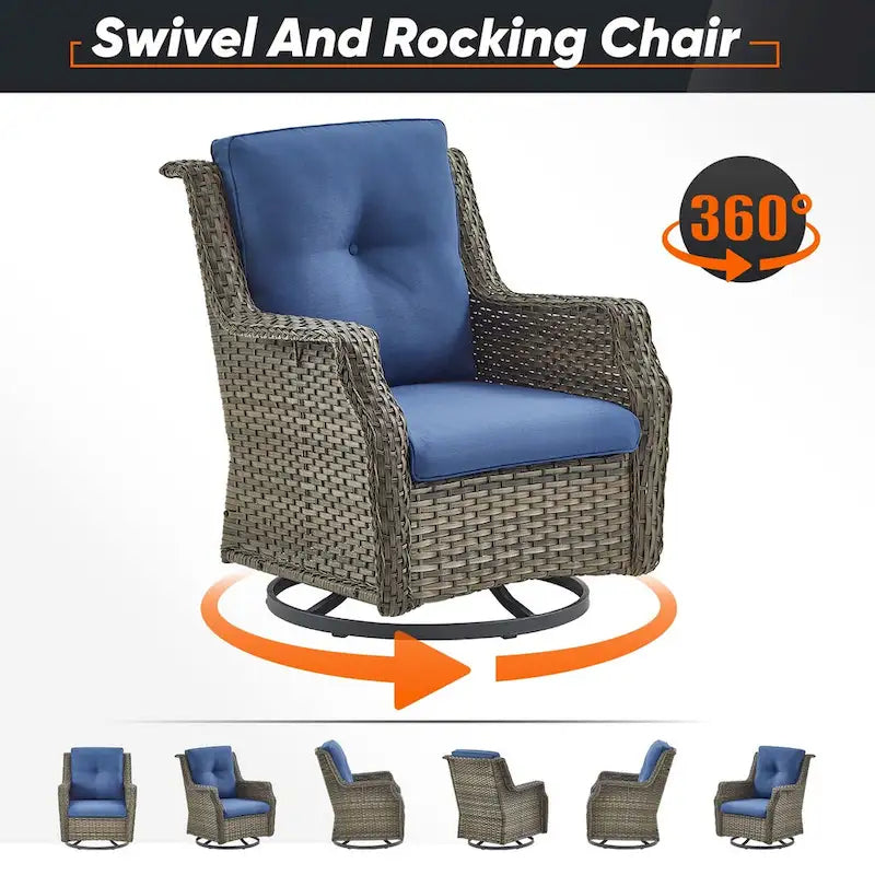 Chaises de terrasse 4 pièces avec ottoman, chaises pivotantes à bascule - Gris