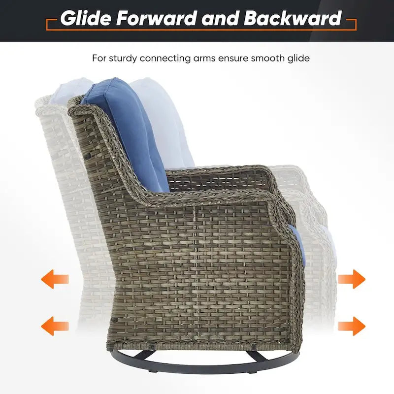 Chaises de terrasse 4 pièces avec ottoman, chaises pivotantes à bascule - Gris