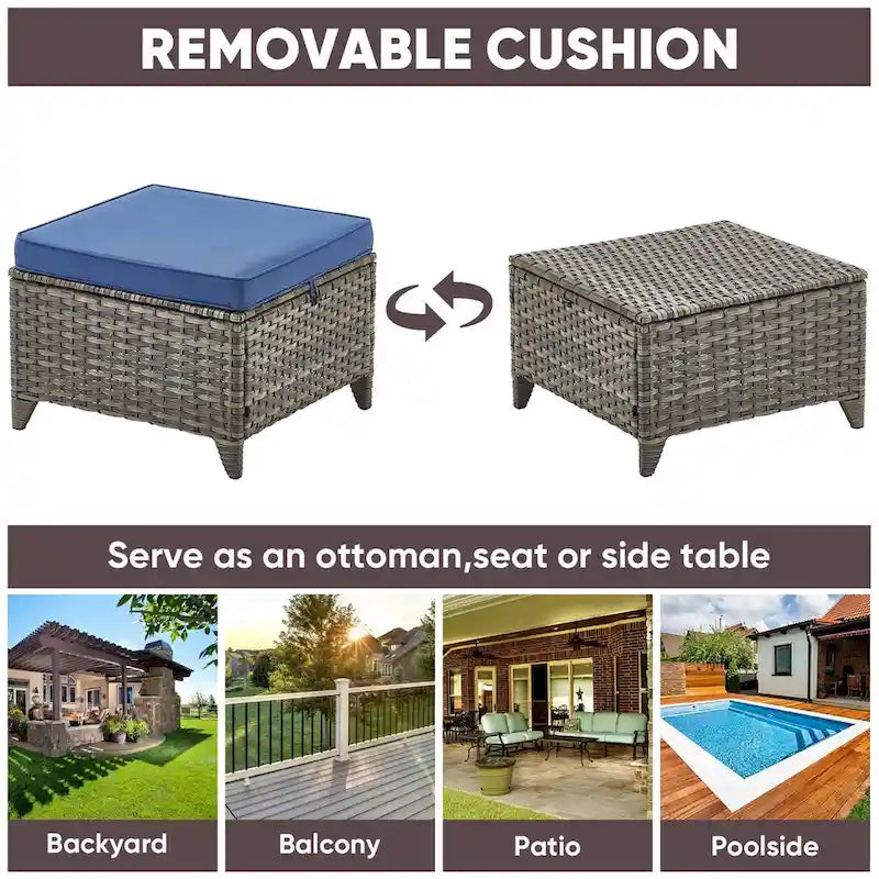 Chaises de terrasse 4 pièces avec ottoman, chaises pivotantes à bascule - Gris