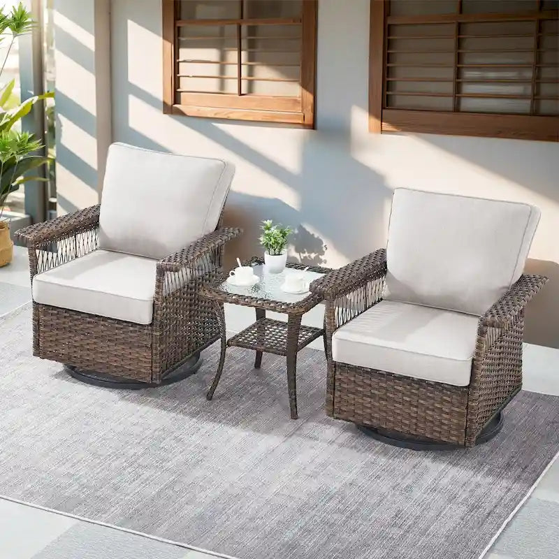 Gymojoy Ensemble bistro de patio avec chaises berçantes pivotantes à 360° et table - Marron