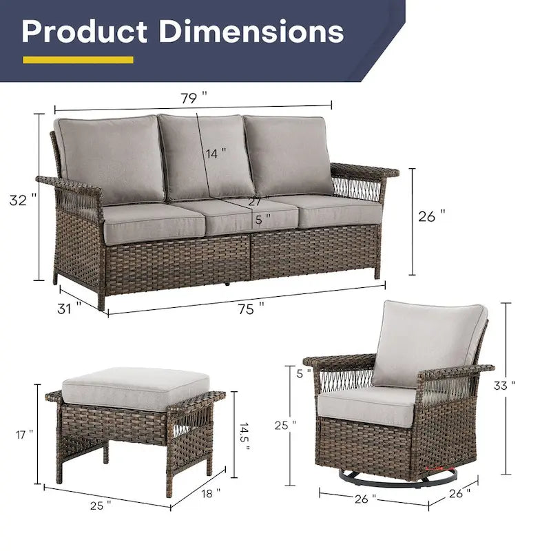 Gymojoy Ensemble bistro de patio avec chaises berçantes pivotantes à 360° et table - Marron