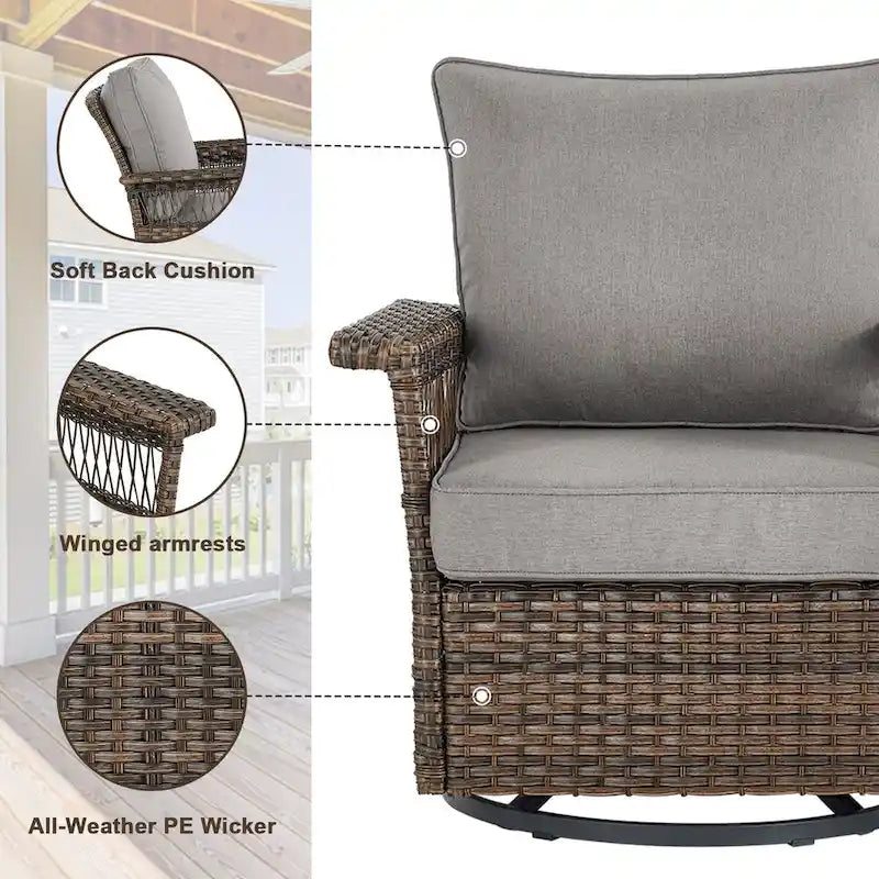 Gymojoy Ensemble bistro de patio avec chaises berçantes pivotantes à 360° et table - Marron