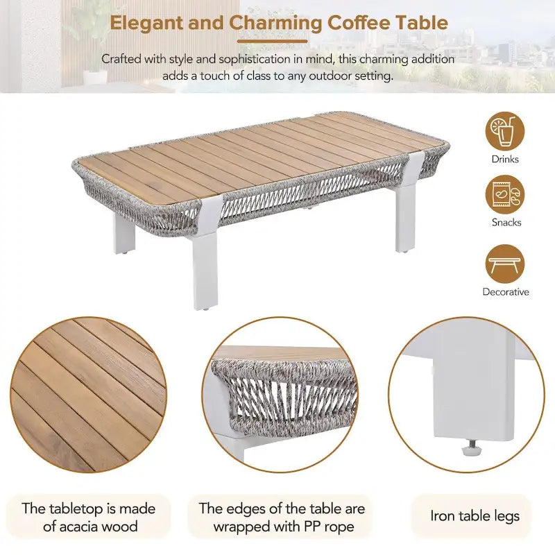 Ensemble de conversation d'extérieur 4 pièces avec table basse et coussins moelleux