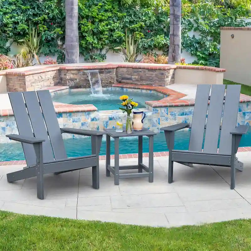 3 chaises Adirondack d'extérieur, chaises de jardin avec table d'appoint, pour terrasse, jardin, cour arrière, balcon, gris
