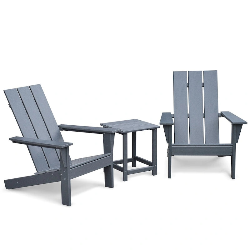 3 chaises Adirondack d'extérieur, chaises de jardin avec table d'appoint, pour terrasse, jardin, cour arrière, balcon, gris