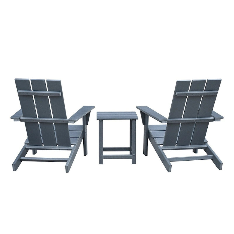 3 chaises Adirondack d'extérieur, chaises de jardin avec table d'appoint, pour terrasse, jardin, cour arrière, balcon, gris