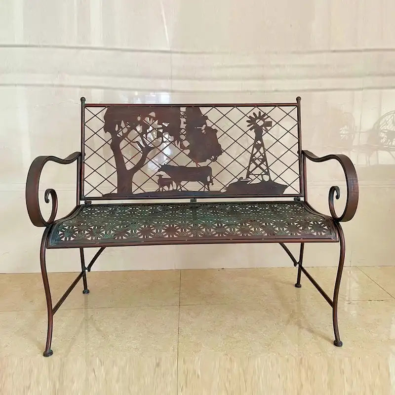Rectangular Outdoor Bench with Cow & Windmill Silhouette Strasburg - 43.7 L x 20.47 W x 37.01 H