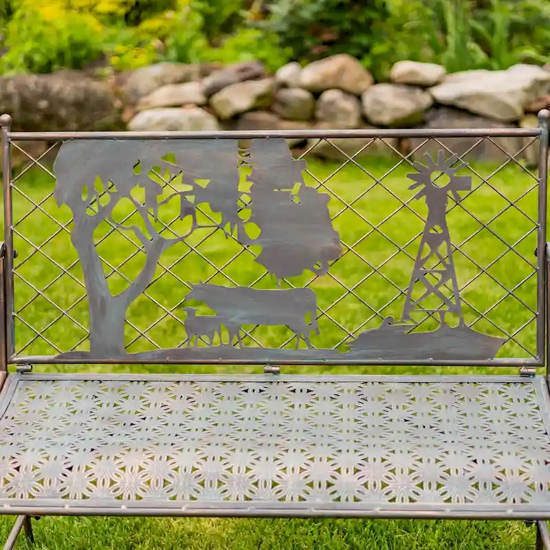 Banc d'extérieur rectangulaire avec silhouette de vache et de moulin à vent Strasburg - 43.7 L x 20.47 l x 37.01 H