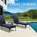 Chaise longue d'extérieur inclinable en aluminium 3 pièces avec coussins et table