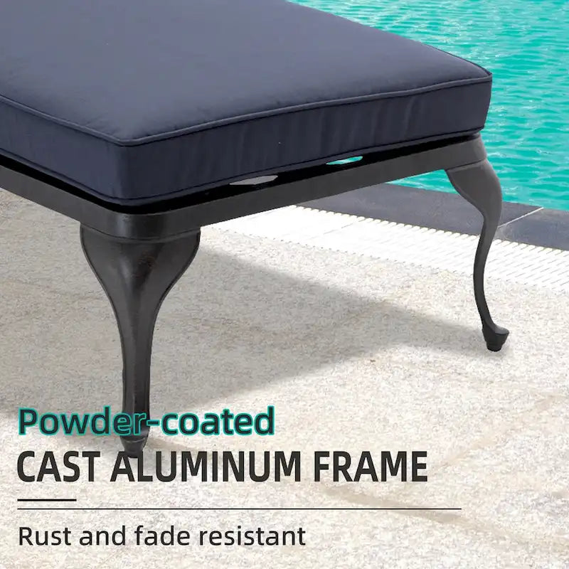 Chaise longue d'extérieur inclinable en aluminium 3 pièces avec coussins et table