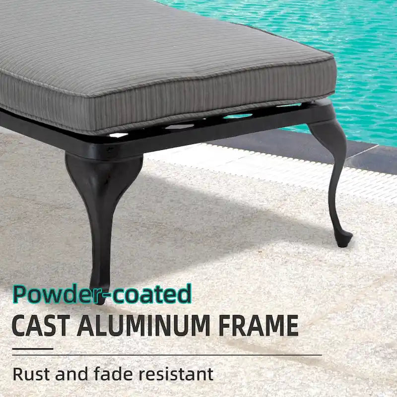 Chaise longue d'extérieur inclinable en aluminium 3 pièces avec coussins et table