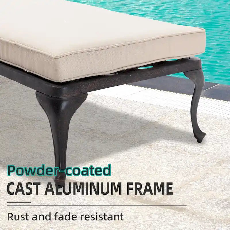 Chaise longue d'extérieur inclinable en aluminium 3 pièces avec coussins et table