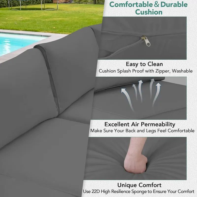 Ensemble de patio sectionnel extérieur en osier noir 7 pièces avec coussins gris et table basse