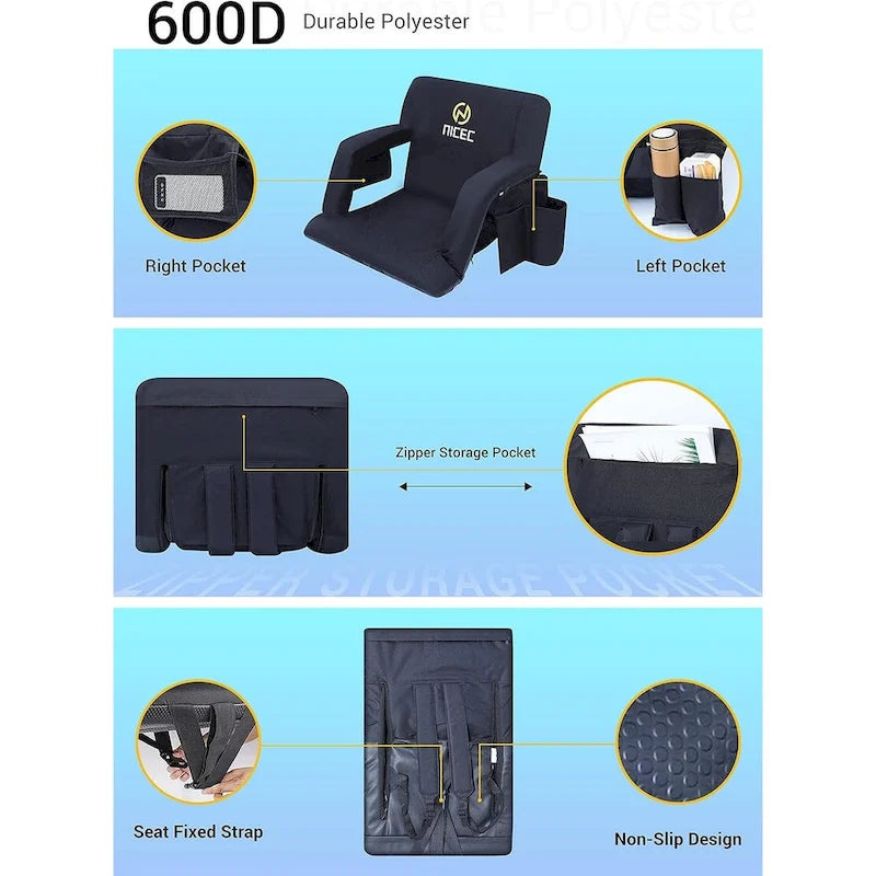 Sièges larges pour gradins, Sièges de gradins avec dossier, Chaises de sol, 5 positions inclinables