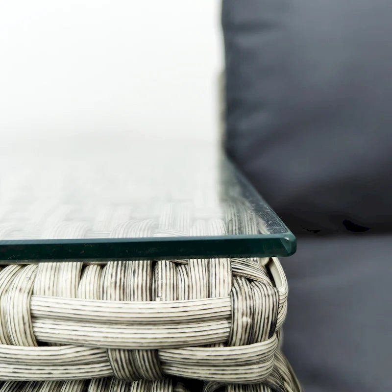 Ensemble de conversation d'extérieur de 10 pièces en osier gris avec coussins gris foncé et quatre oreillers