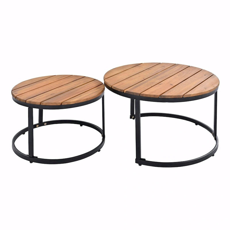 Canapé d'angle d'extérieur 6 places avec tables basses gigognes et coussins