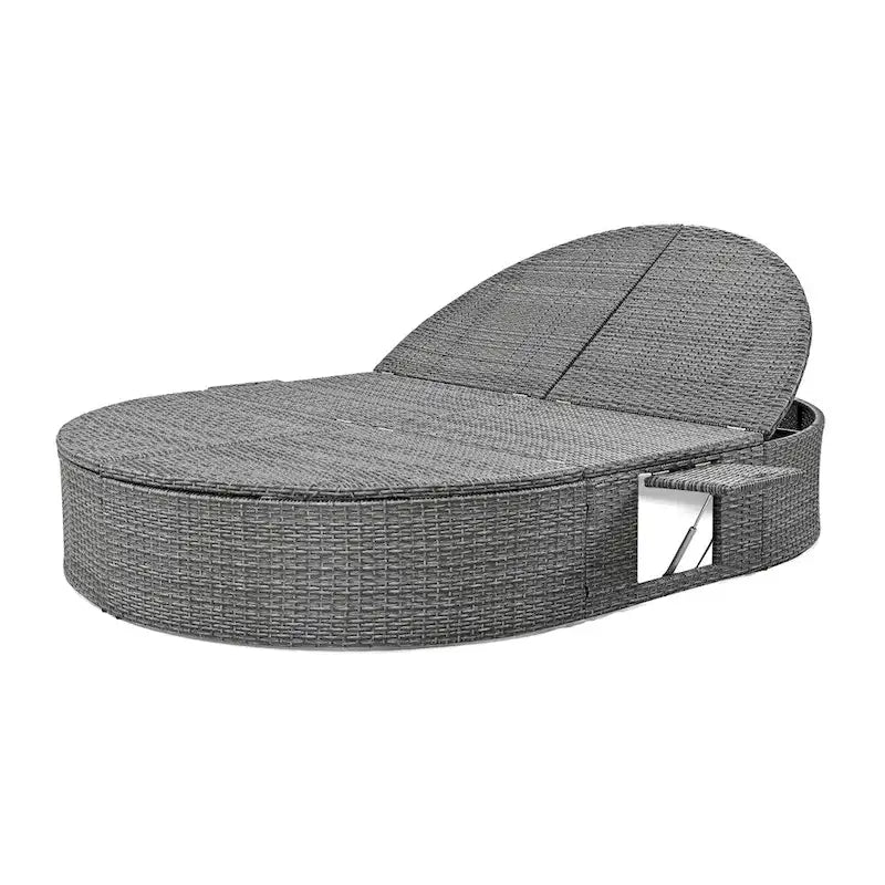 Lit de Repos Extérieur en Rotin avec Dossiers Réglables et Porte-Gobelets Pliables