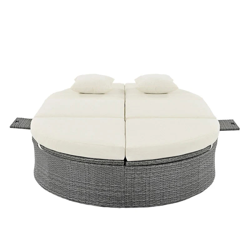 Lit de Repos Extérieur en Rotin avec Dossiers Réglables et Porte-Gobelets Pliables