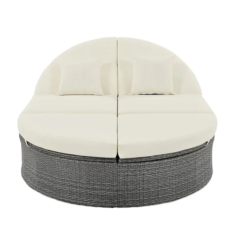 Lit de Repos Extérieur en Rotin avec Dossiers Réglables et Porte-Gobelets Pliables