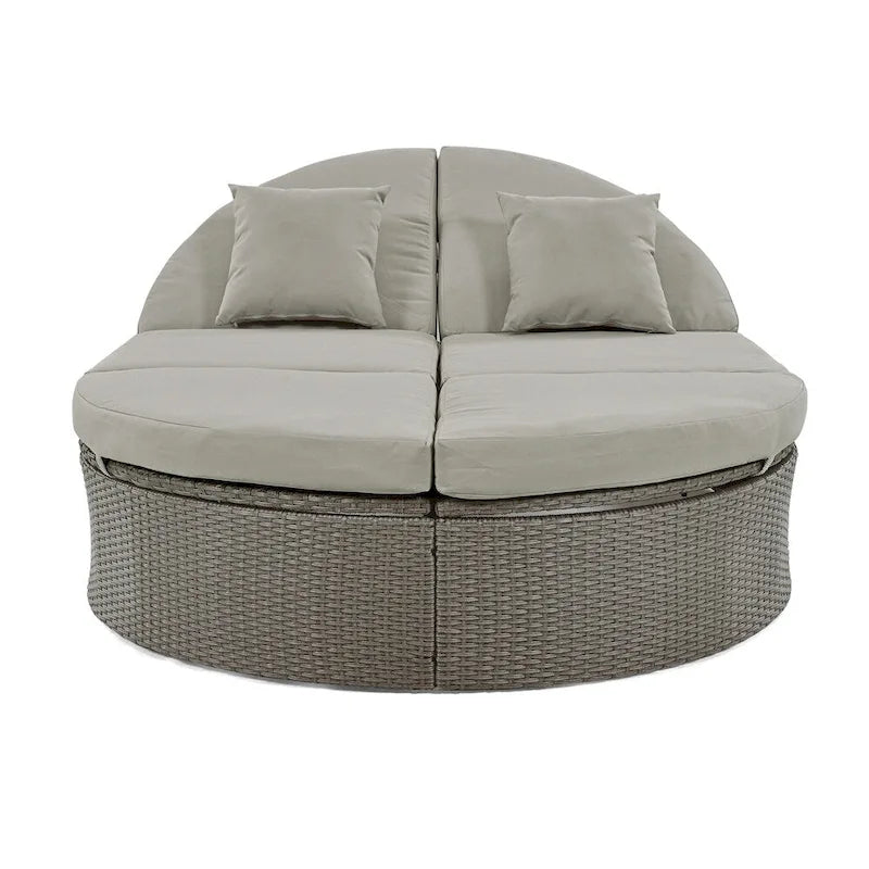 Lit de Repos Extérieur en Rotin avec Dossiers Réglables et Porte-Gobelets Pliables