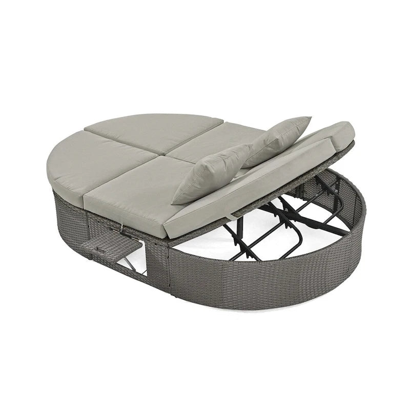 Lit de Repos Extérieur en Rotin avec Dossiers Réglables et Porte-Gobelets Pliables