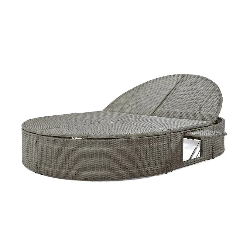 Lit de Repos Extérieur en Rotin avec Dossiers Réglables et Porte-Gobelets Pliables