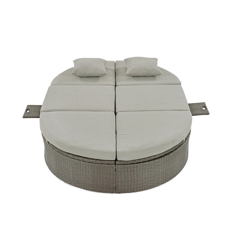 Lit de Repos Extérieur en Rotin avec Dossiers Réglables et Porte-Gobelets Pliables