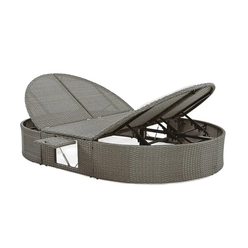 Lit de Repos Extérieur en Rotin avec Dossiers Réglables et Porte-Gobelets Pliables
