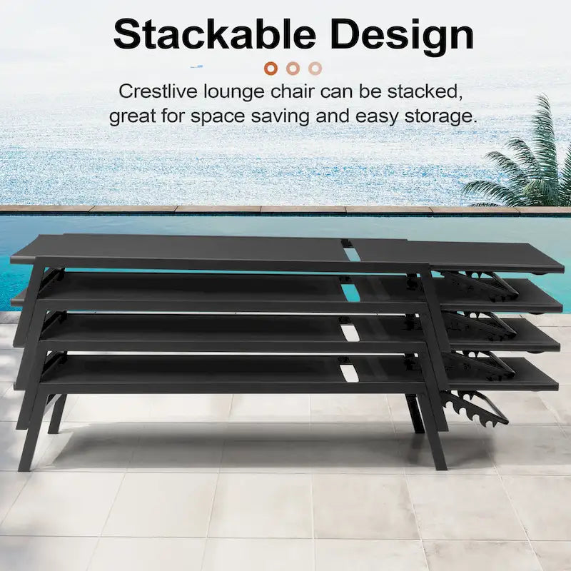 Chaises longues de patio extérieures inclinables réglables empilables