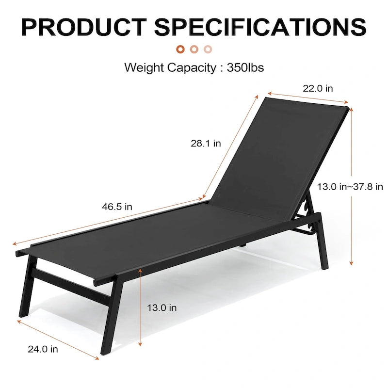 Chaises longues de patio extérieures inclinables réglables empilables