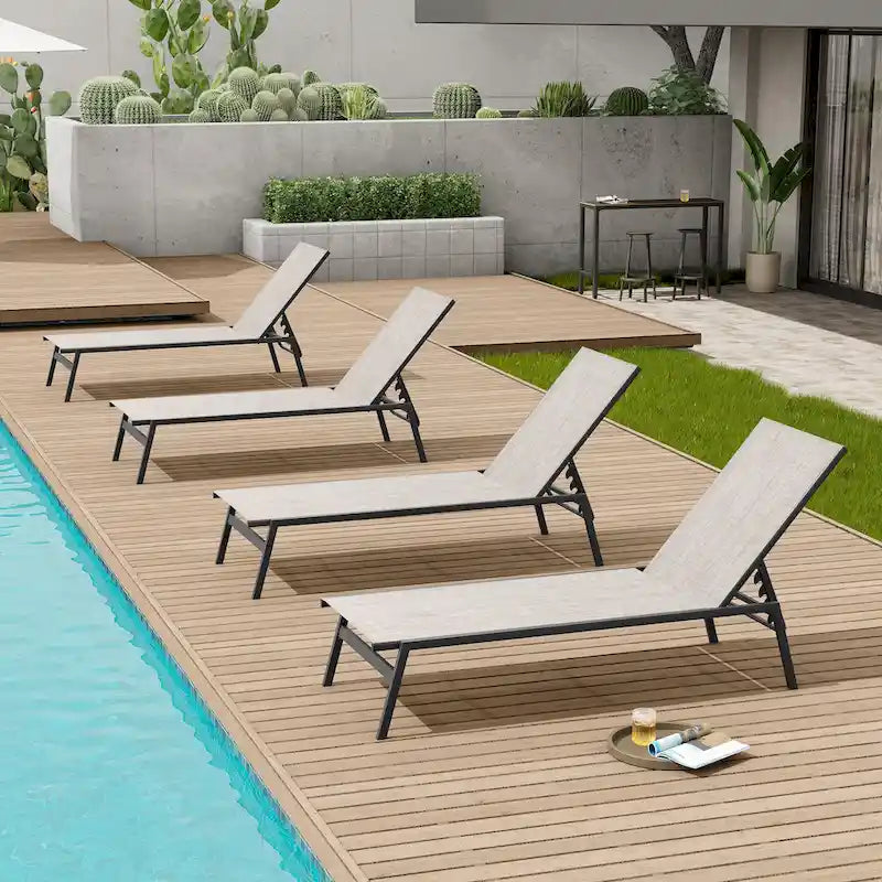 Chaises longues de patio extérieures inclinables réglables empilables