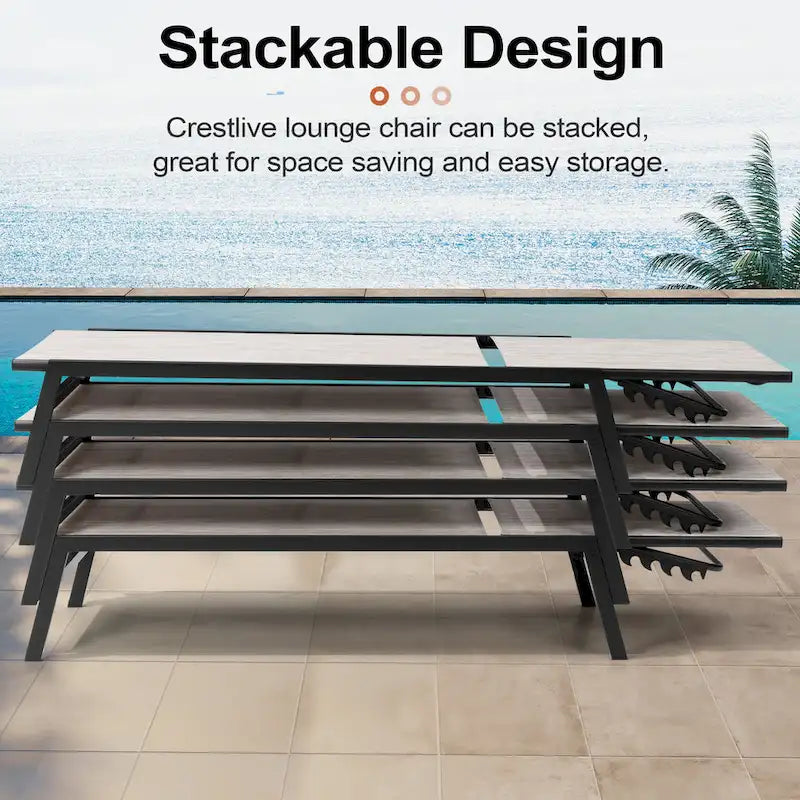 Chaises longues de patio extérieures inclinables réglables empilables
