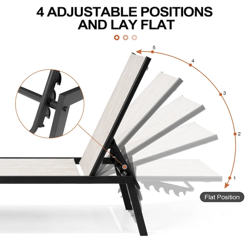 Chaises longues de patio extérieures inclinables réglables empilables