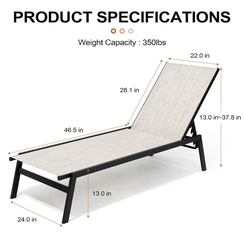 Chaises longues de patio extérieures inclinables réglables empilables