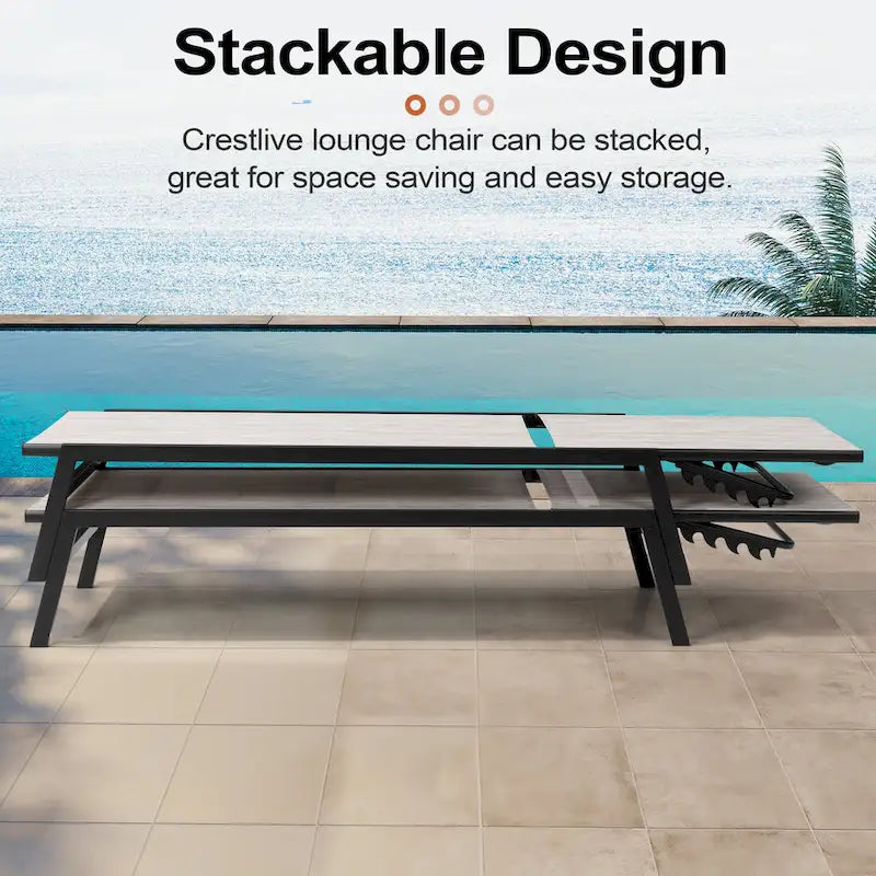 Chaises longues de patio extérieures inclinables réglables empilables