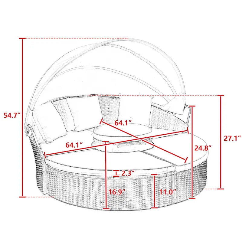 Bain de soleil d'extérieur beige avec auvent réglable et design convertible