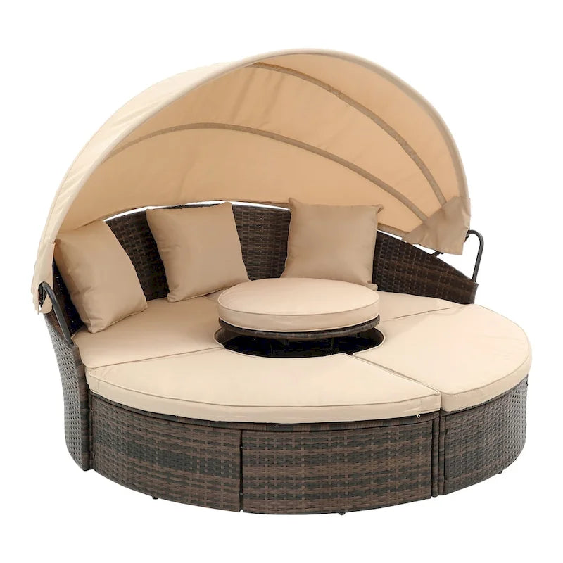 Bain de soleil d'extérieur beige avec auvent réglable et design convertible