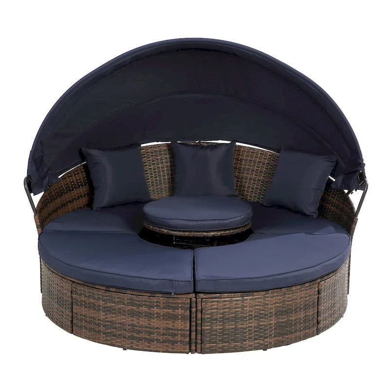Bain de soleil d'extérieur beige avec auvent réglable et design convertible