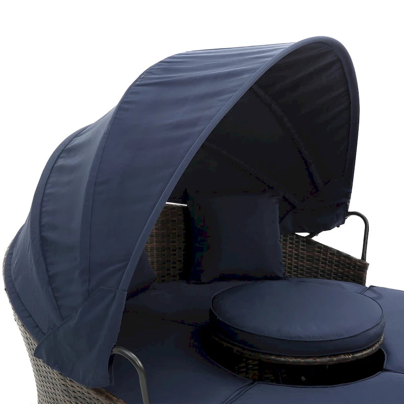 Bain de soleil d'extérieur beige avec auvent réglable et design convertible
