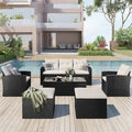 Ensemble de meubles de patio d'extérieur 6 pièces en rotin tressé avec canapé sectionnel et table basse