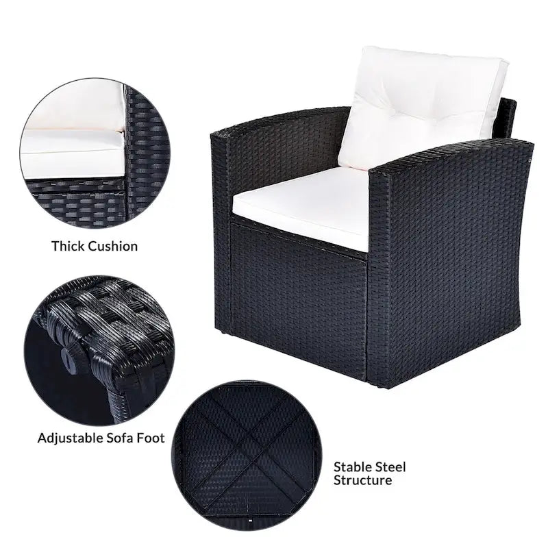 Ensemble de meubles de patio d'extérieur 6 pièces en rotin tressé avec canapé sectionnel et table basse