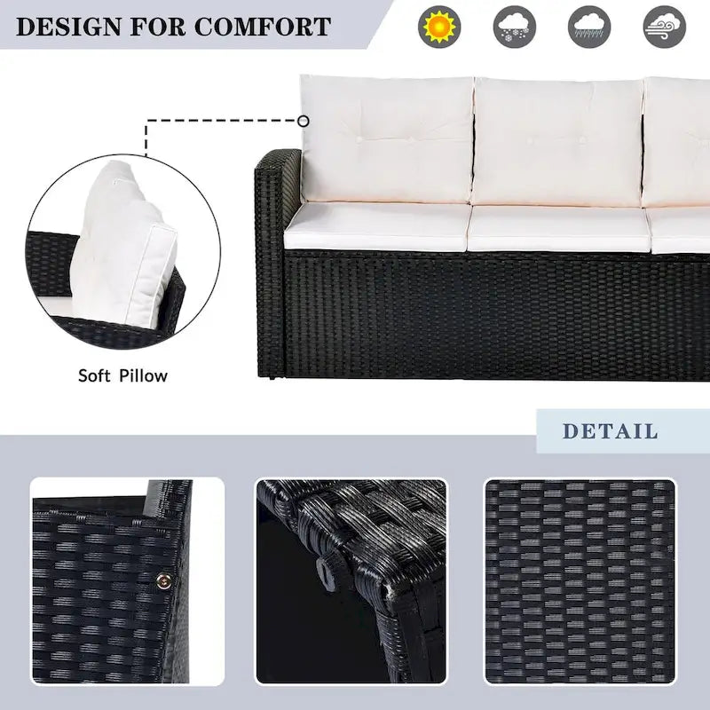 Ensemble de meubles de patio d'extérieur 6 pièces en rotin tressé avec canapé sectionnel et table basse