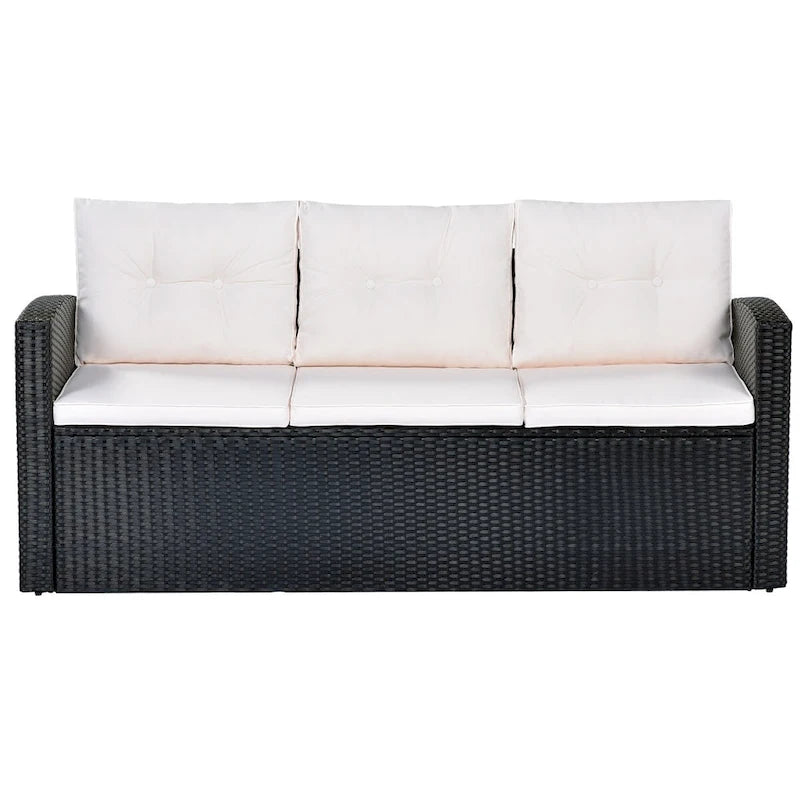 Ensemble de meubles de patio d'extérieur 6 pièces en rotin tressé avec canapé sectionnel et table basse