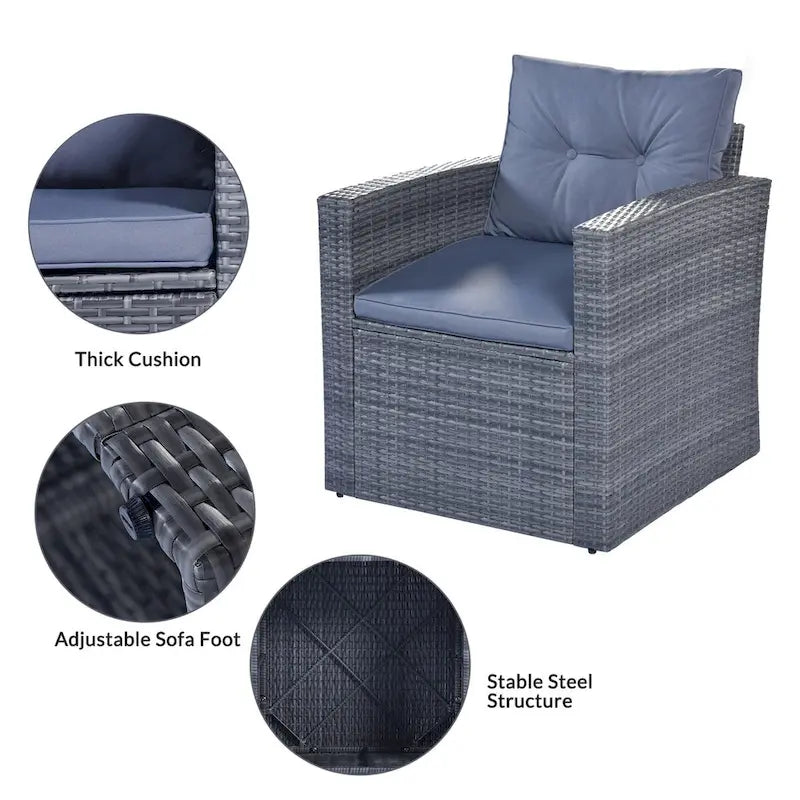 Ensemble de meubles de patio d'extérieur 6 pièces en rotin tressé avec canapé sectionnel et table basse